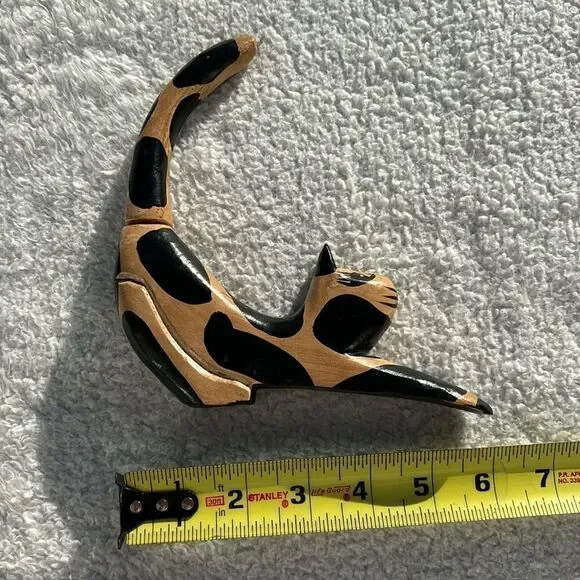 Vintage folk art hand carved‎ wooden cat sculpture MCM figurine hand painted - Picture 9 of 9